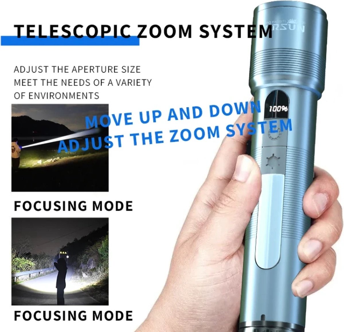 Multifunctionele LED Zaklamp voor Kamperen - USB-C Oplaadbaar! - Met Zijverlichting