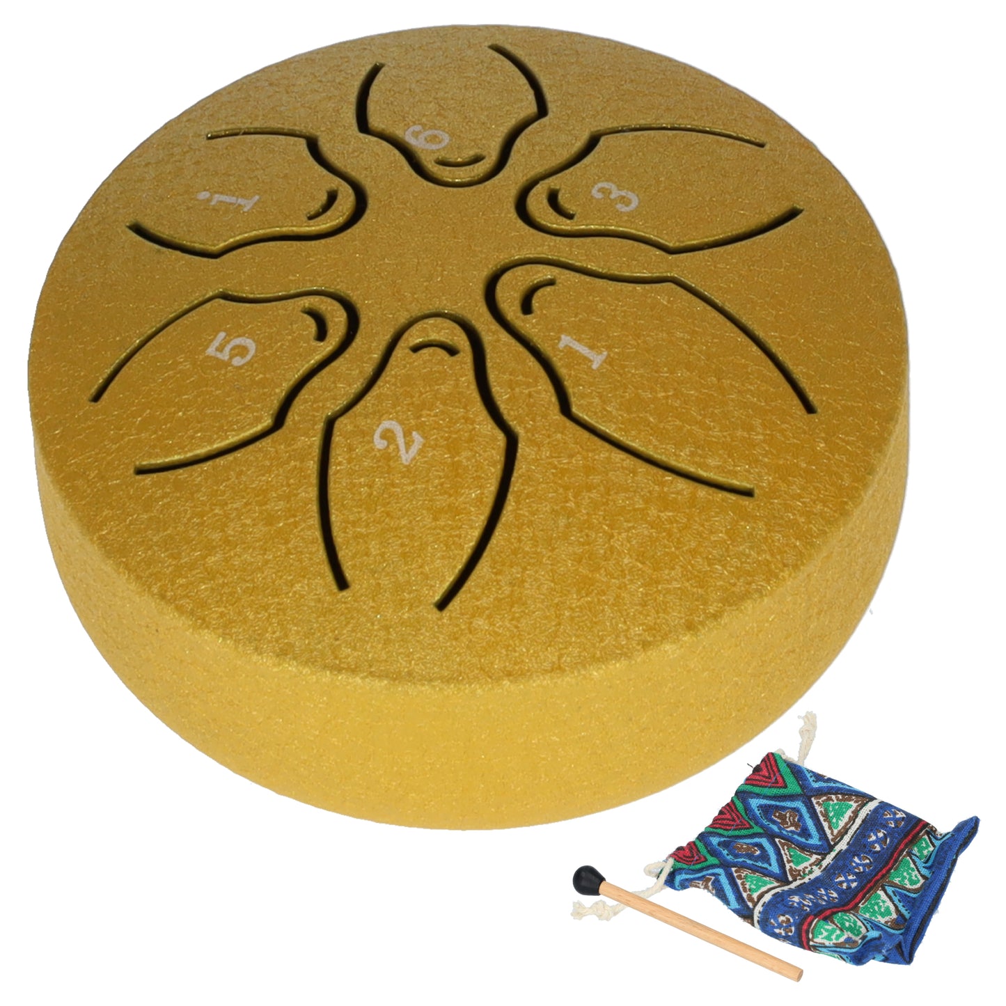 Handpan, Singing Bowl - Handpan Drum, Rain Drum - With Drumstick - Yellow - 3 Inch