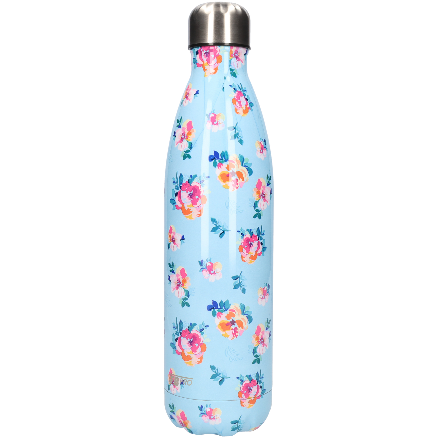 FBFS171 Thermosfles, Drinkfles, Waterfles - 750 ml - Blauw Roze Bloemen - Blue & Pink Flowers
