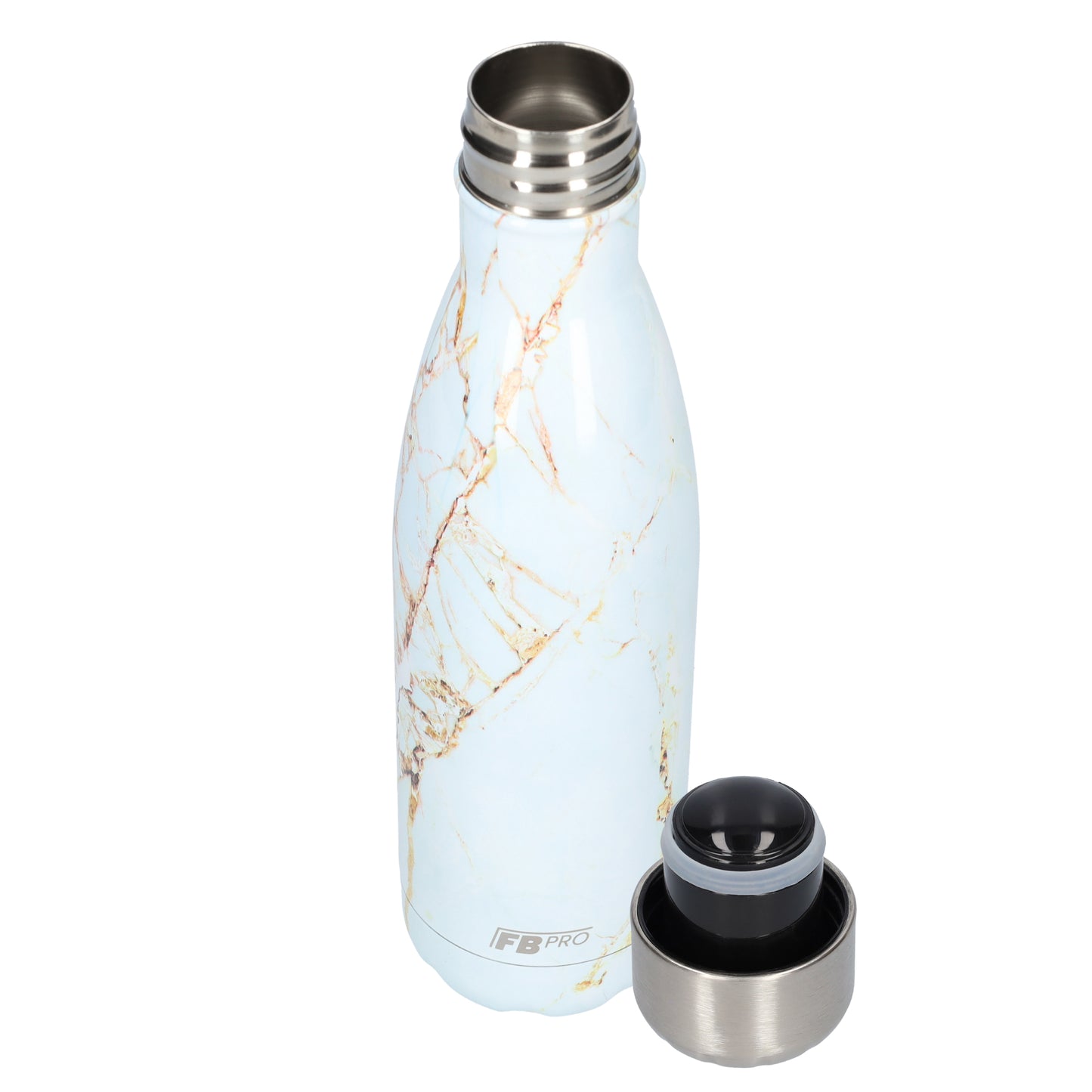 FBFS34, Thermosfles, Drinkfles, Waterfles - 500ml - White & Gold Marble - Wit & Goud Marmer
