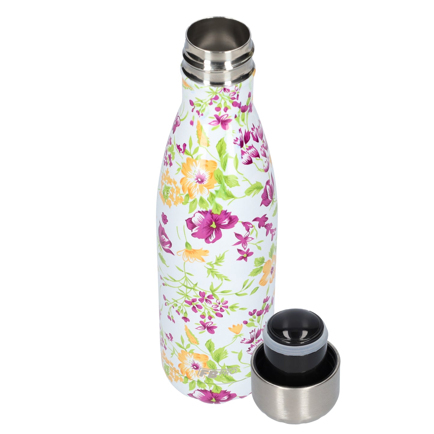 FBFS39, Thermosfles, Drinkfles, Waterfles - 500ml - Purple & Yellow Flowers - Paars & Gele Bloemen