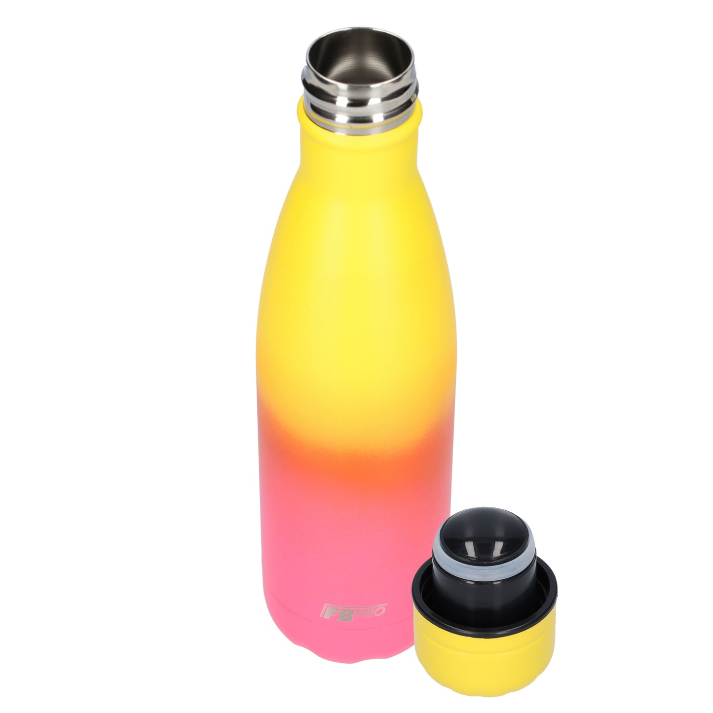 FBFS137, Thermos Bottle, Drinking Bottle, Water Bottle - Modern & Slim Design - Thermos Bottle for Hot and Cold Days - 500ml - Sunny Yellow & Pink - Sunny Yellow, Purple
