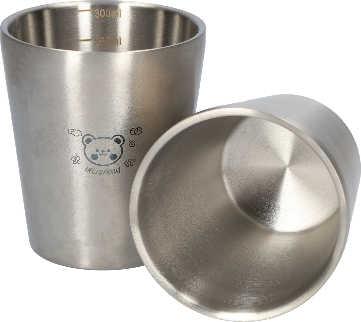 Dubbelwandige RVS bekers - Gemaakt van roestvrij staal - Met een schattig beertje! - Geschikt voor kinderen - Industriële stijl - 2 stuks - Zilver