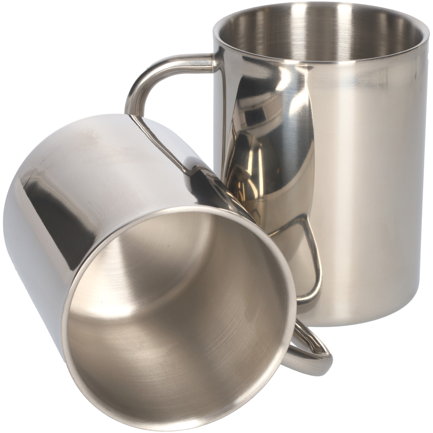 Mokken met oor - Koffiekopjes met oor 2 stuks - Dubbelwandige mok - Mokken set 400ml x2 - Roestvrij Staal - Robuust RVS beker ontwerp