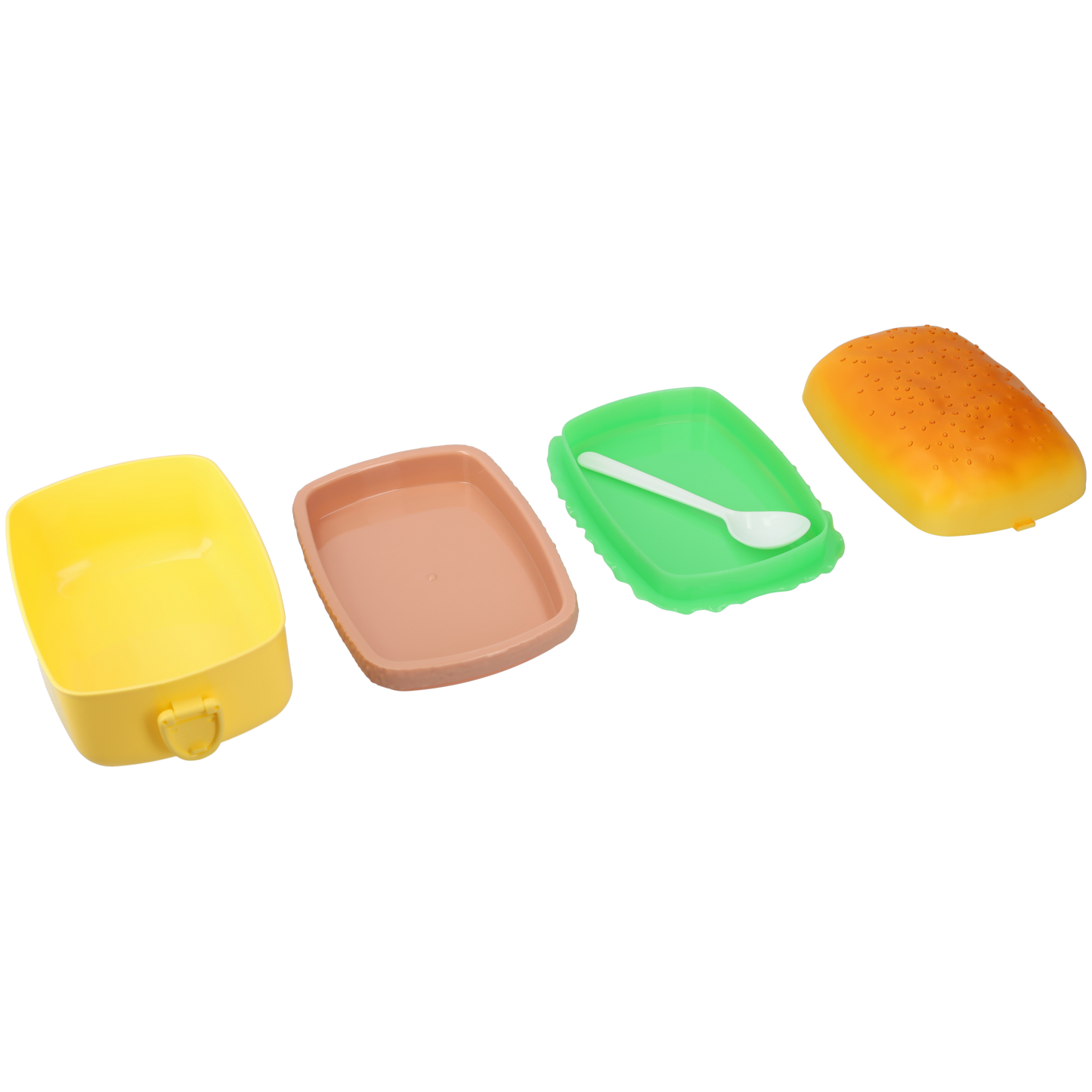 Hamburger lunchbox - Plastic - Hamburger bentobox- Lunchbox voor kinderen - Lunchbox met vakjes en lepel