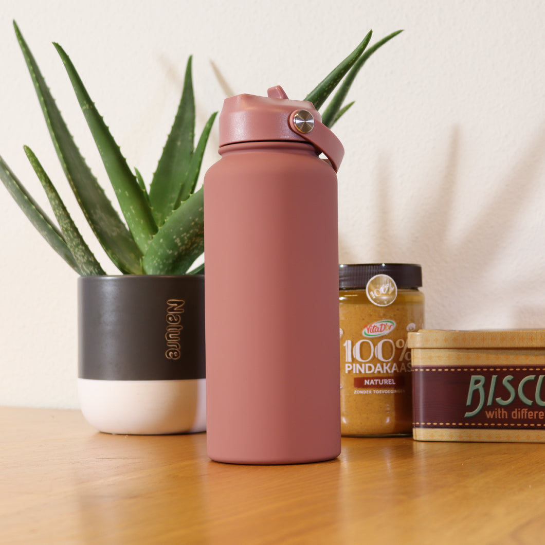 Thermos water bottle 1 liter - Insulated Water Bottle with Rotatable Drinking Spout - Pink