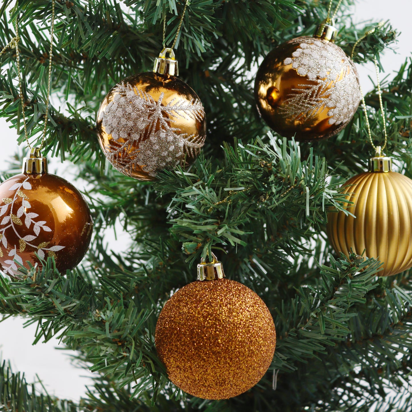 Kerstballen - 9 Delige Set - Kerstversiering - Oranje - Goud - Verschillende Afwerkingen - Kerstboom Kerstballen - Voor in de kerstboom