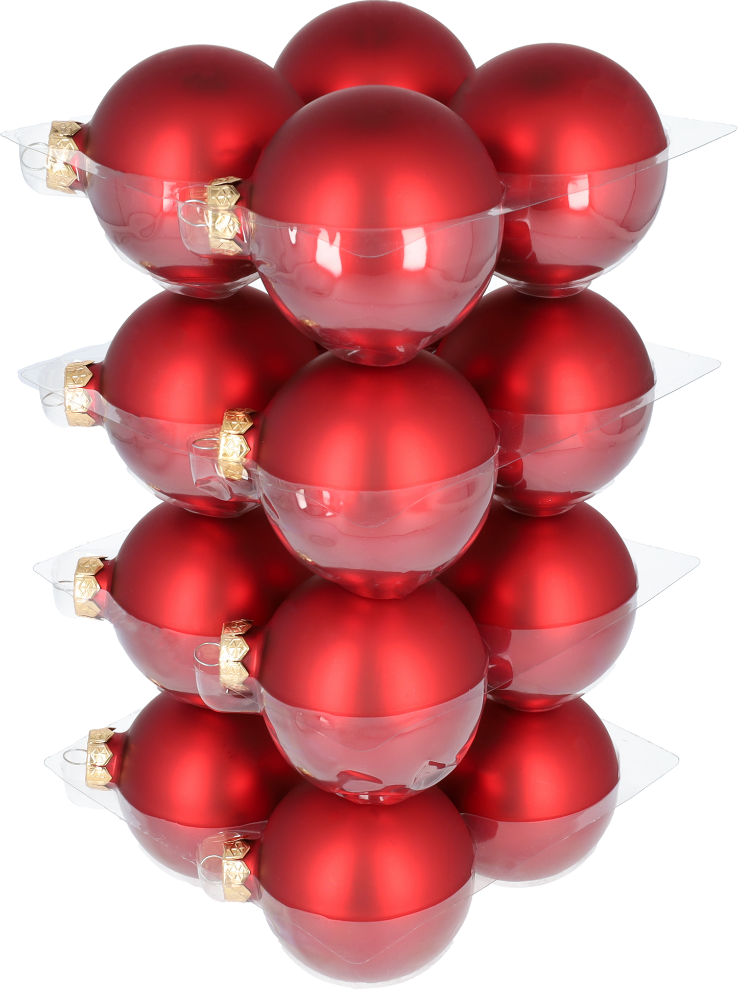 Glazen kerstballen - Set van 16 stuks/80mm - Glas - Rood Mat - Rood