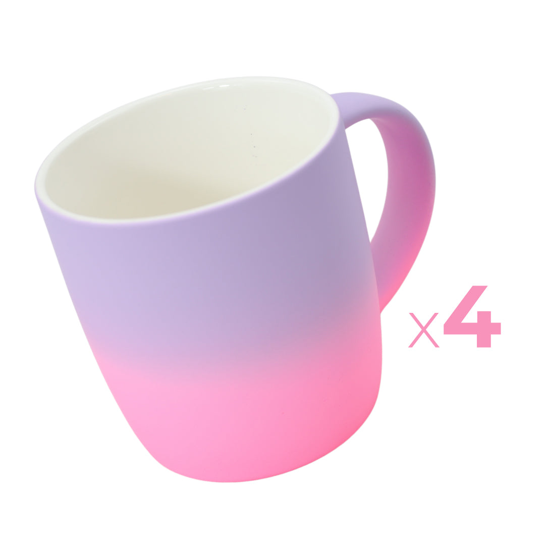 Pink purple wide mugs - 4 pieces - 300ml - Cozy design - Coffee mug with gradient design