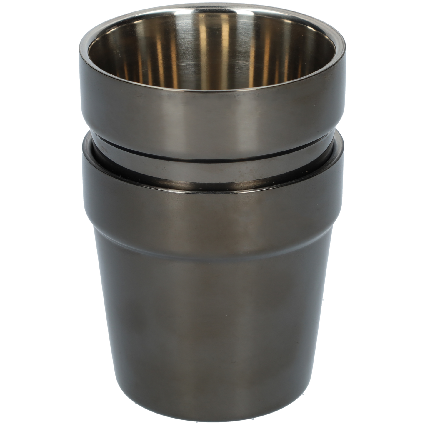RVS beker met bovenrand - 175ml - Set van 2 - Dubbelwandig - Zwart