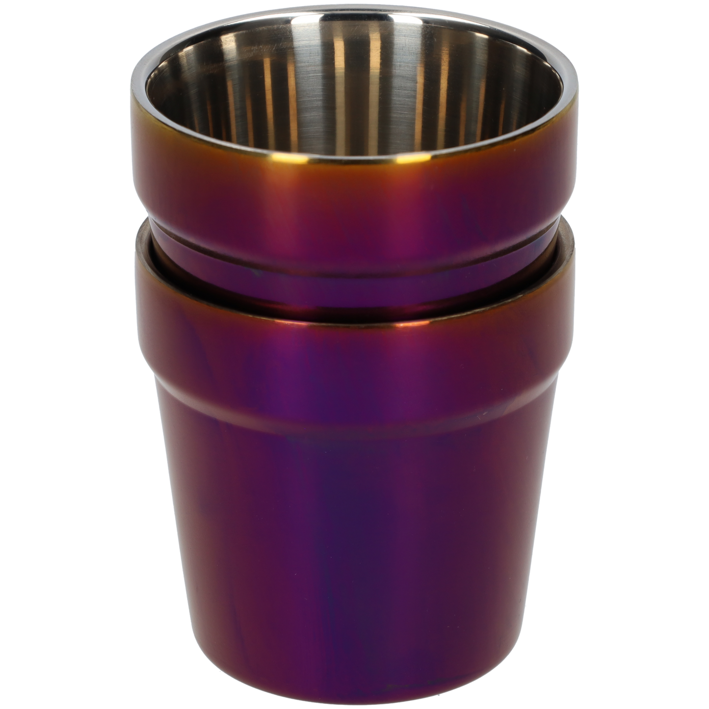 RVS beker met bovenrand - 175ml - Set van 2 - Dubbelwandig - Paars