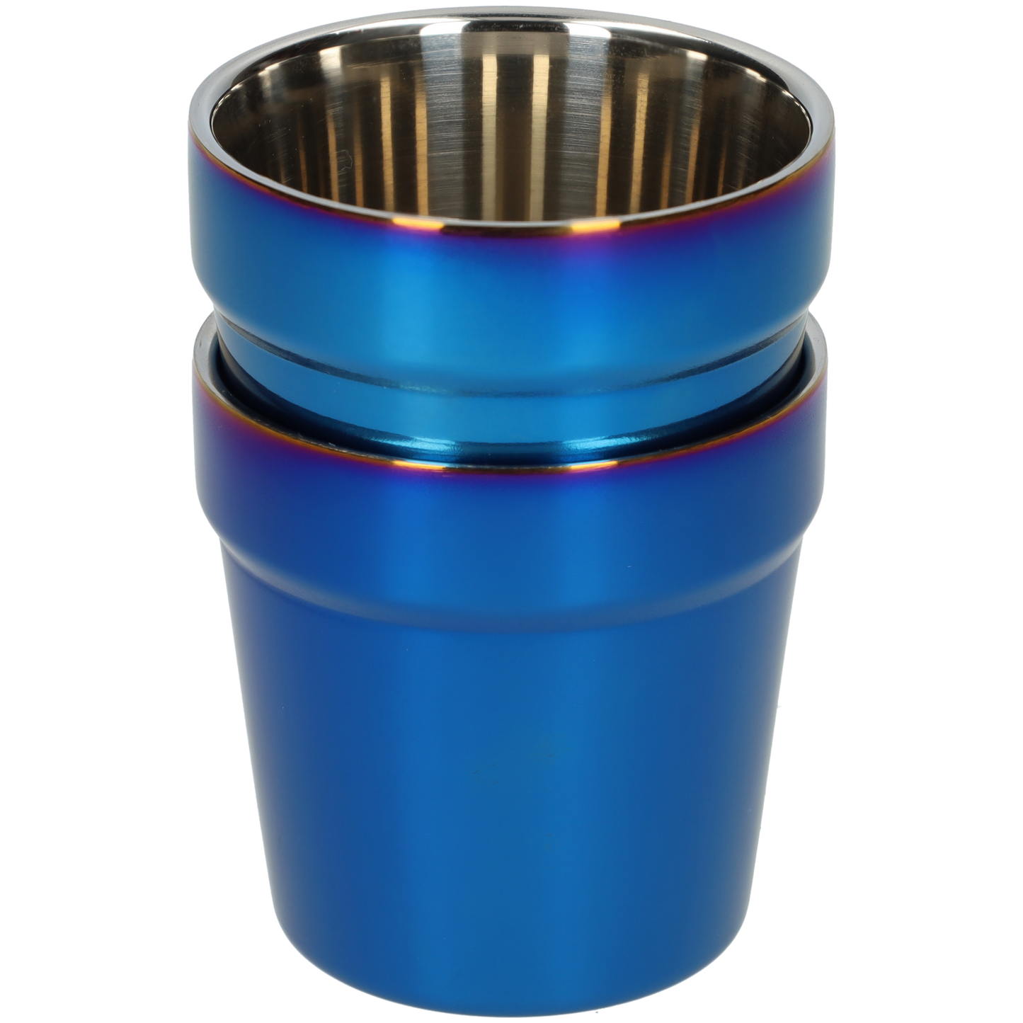 Stainless steel cup with top rim - 175ml - Set of 2 - Double walled - Blue