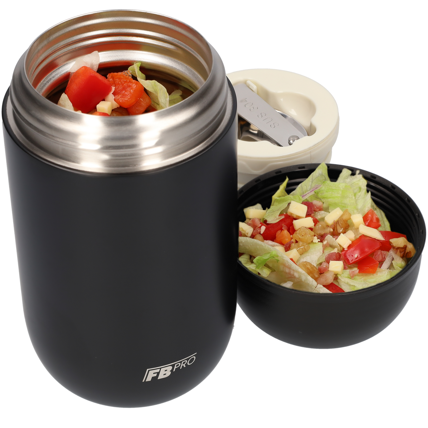 Thermoskan zwart met Lepel - Thermoskan - Zwart - 710ml