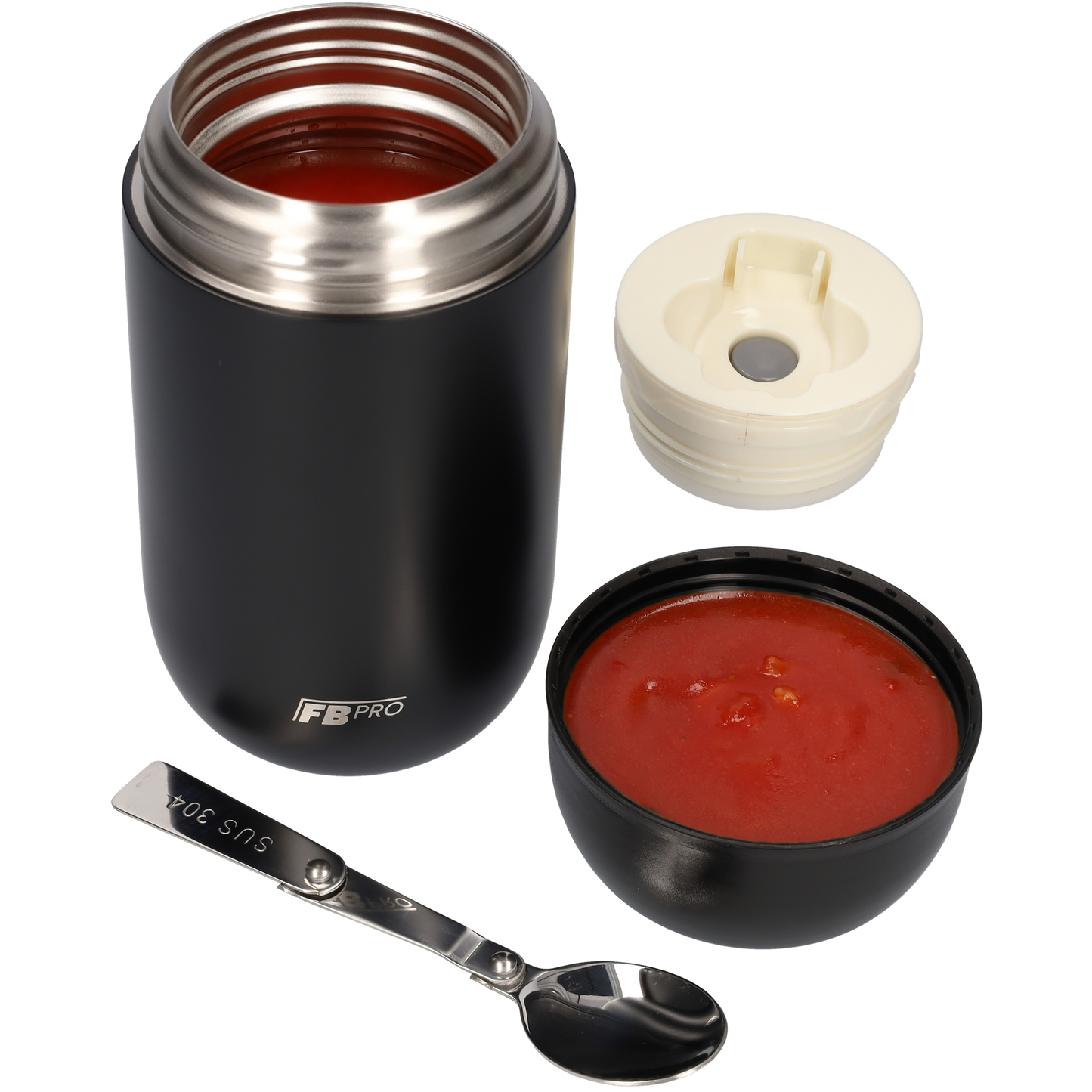 Thermoskan voor voedsel en dranken met Lepel - Thermoskan Set van 2 - Zwart & Leger Groen - 710ml