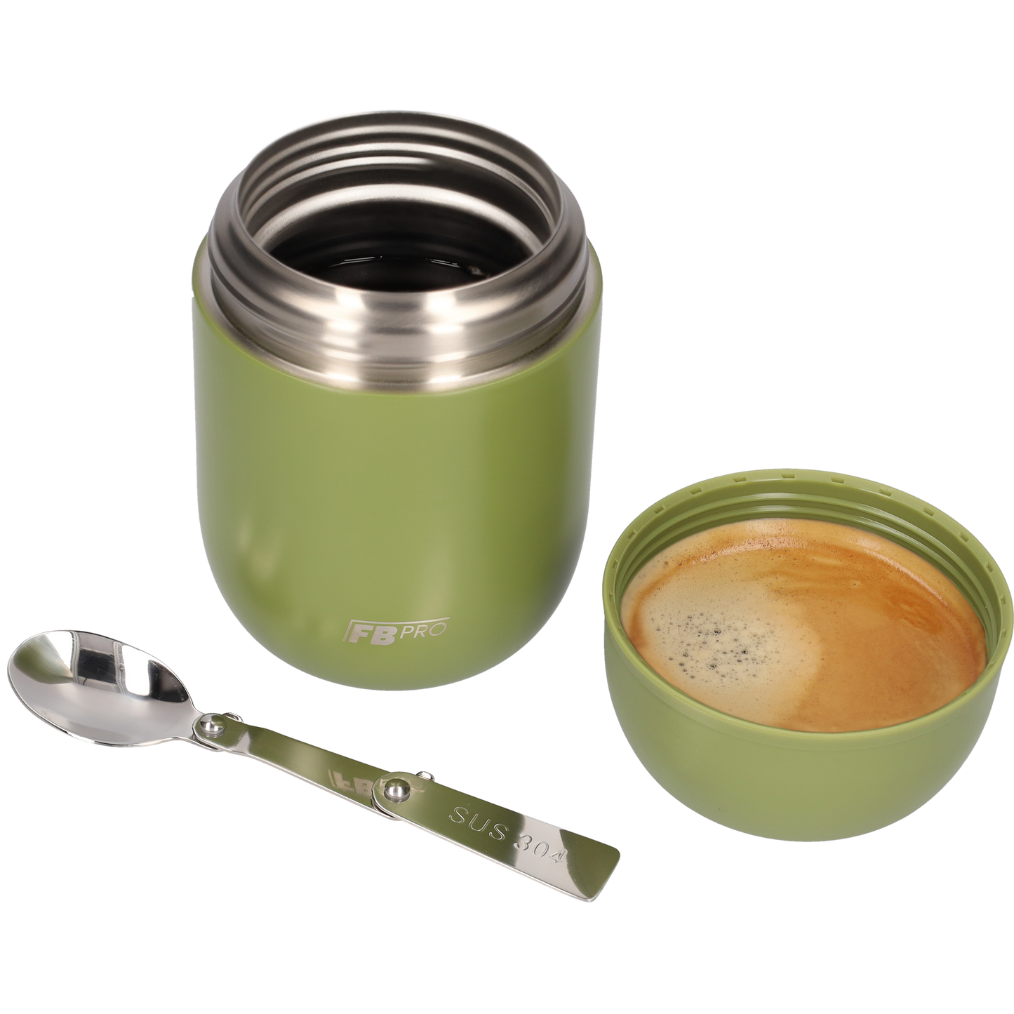 Thermos Voedselcontainer met Lepel x2 - Thermoskan Set van 2 - Geel & Leger Groen - 420ml