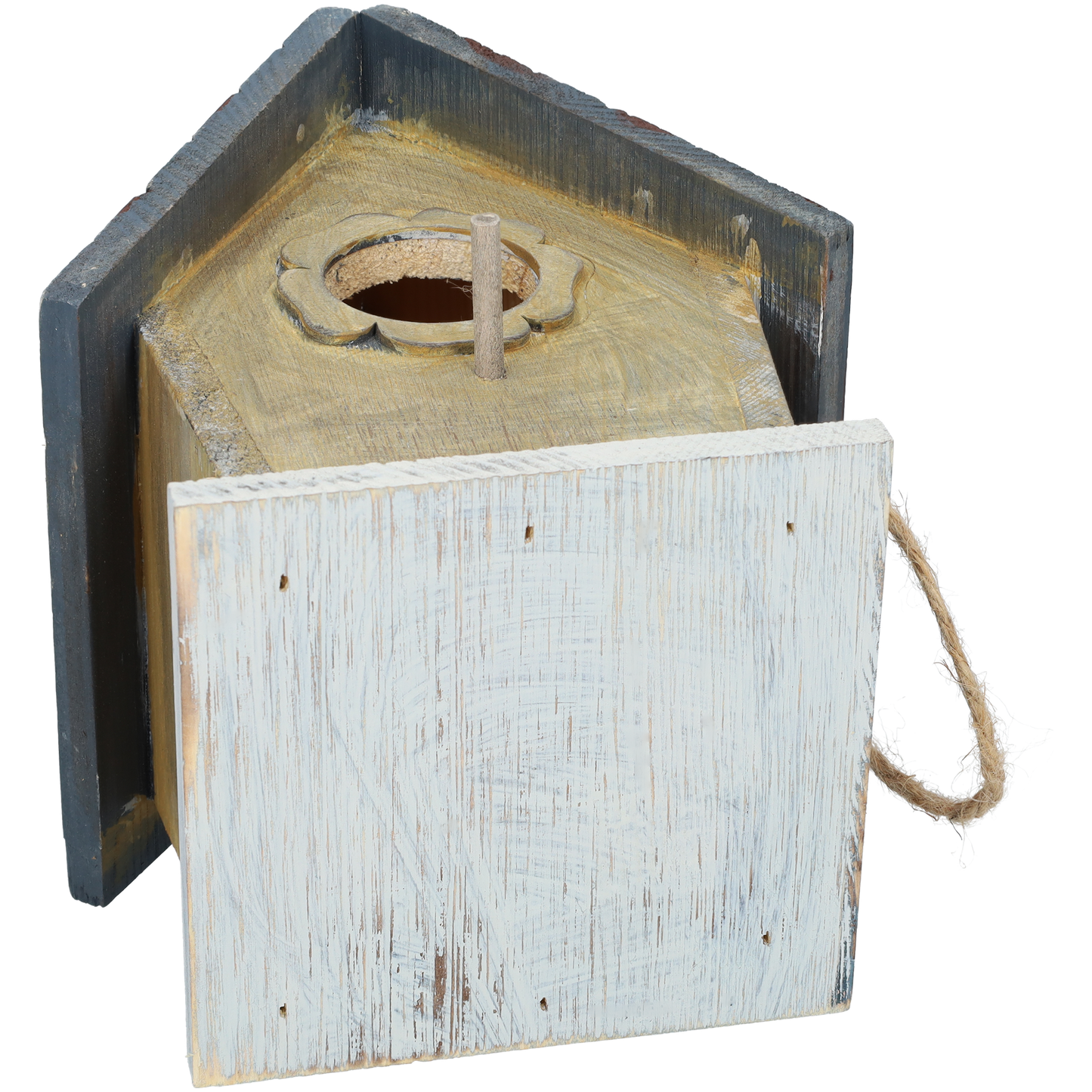 Vogelhuisje van hout - Vogelhuis - Heel leuk huis voor vogels - Decoratie voor in de tuin - Nestkastje voor bijvoorbeeld de koolmees, groenling, pimpelmees of winterkoning - Vogelnest met een leuke bloem ingang!