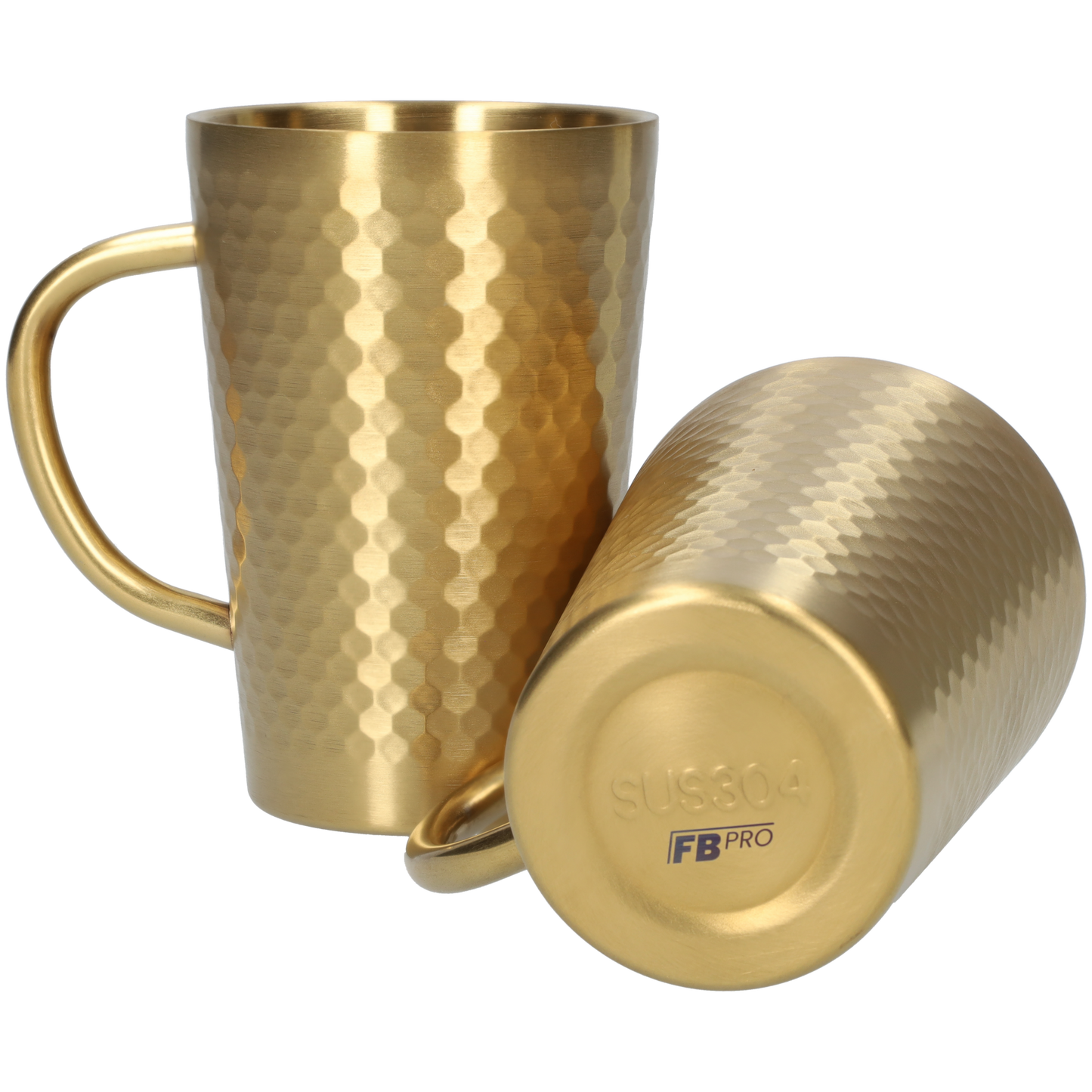 Stainless steel cup - Honeycomb design drinking cups (2 pieces!) - With handle - Gold - 350ml