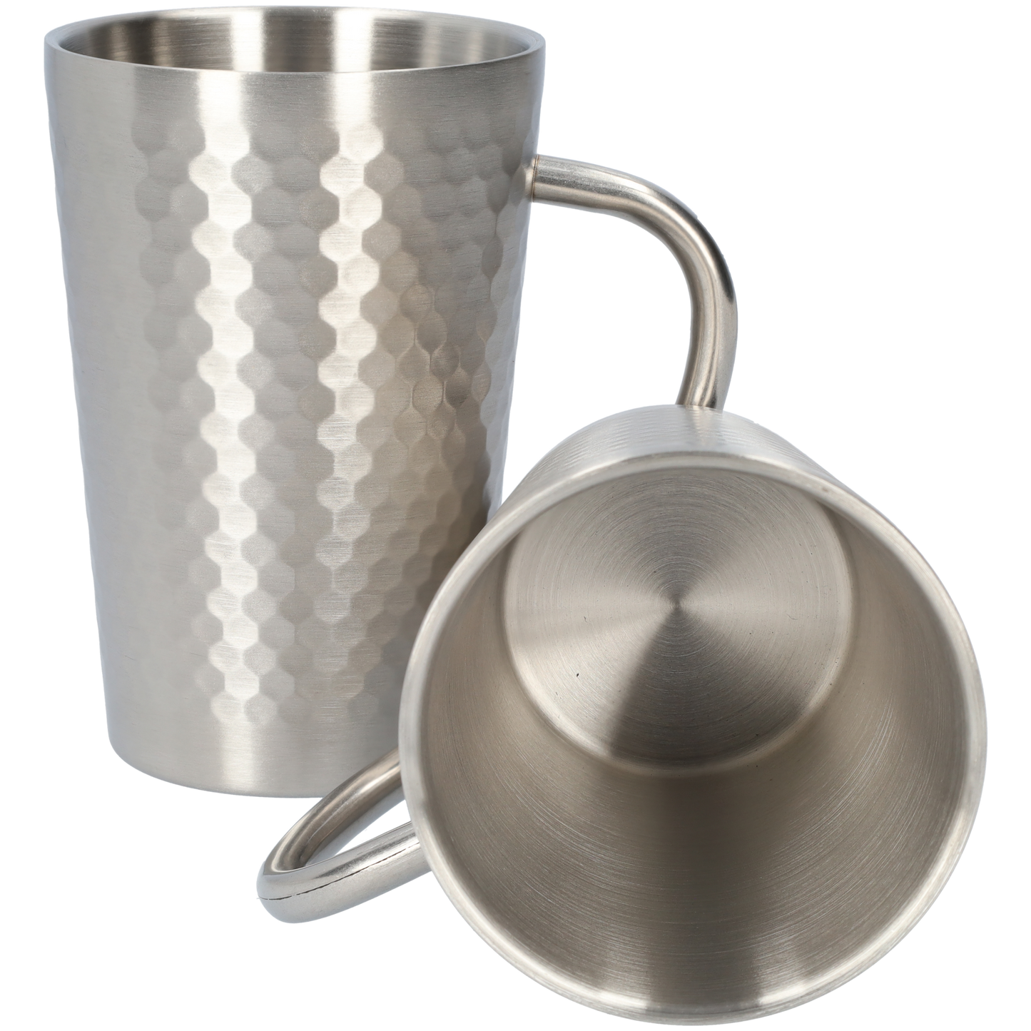 Stainless steel cup - Honeycomb design drinking cups (2 pieces!) - With handle - Silver - 350ml