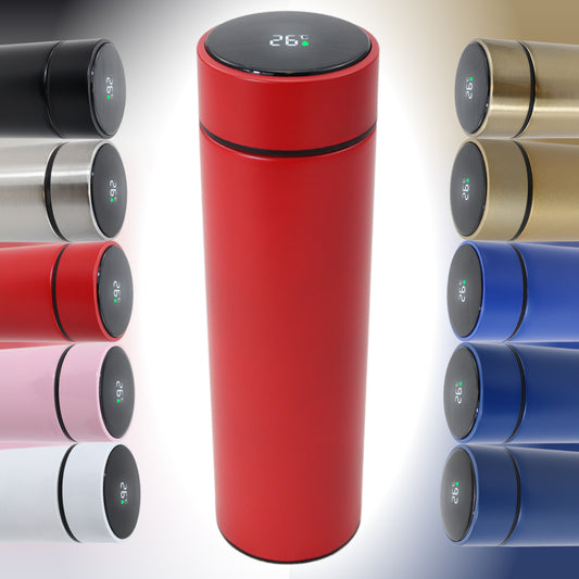 Smart Thermoskan Glossy Red - Met thee kruiden houder - Rode luxe thermos kan - RVS - Met ingebouwde temperatuurmeter - Luxe thermos container rood - Voor koffie, thee en andere warme dranken - 500 ml