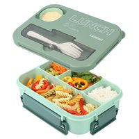 Mooie Lunchbox 1300ml - BPA vrij - Bentobox - Ook te gebruiken als Broodtrommel - Groen - Met Bestek en Sausbakje